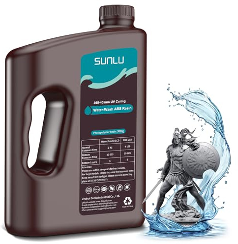 SUNLU 3KG ABS Like Resin Water Washable Resin, Einfache Nachbearbeitung Water Wash ABS Wie Harz, Höhere Festigkeit und Zähigkeit 405 nm UV-härtendes Harz für Harz 3D Drucker, Dunkelgrau 3000g