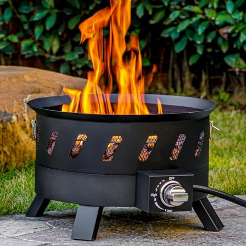 OutVue Tragbare Propangas-Feuerstelle, Gas-Feuerschale für draußen, mit Deckel und Griff, rauchfreie Gas-Feuerschale, Propangas-Feuerstelle für Camping, Terrasse, Hof, Garten