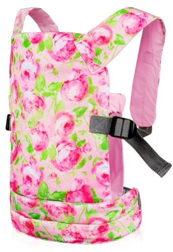 Aolso Babypuppentrage, Puppentrage Puppen Kinder Puppenwagen, Rückentrage mit verstellbaren Trägern für Babys, Puppezubehör für 14-18 Zoll Puppengurt, Tragepuppenzubehör für Kinder (Rosa)