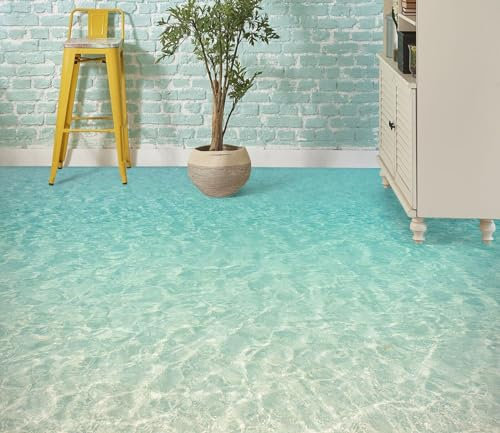3D Floor Tile Stickers Flooring Wallpaper Mural 3D Blue Sea Bathroom Waterproof Self Adhesive Vinyl 3D Floor Tiles Murals Stickers,430 * 300cm