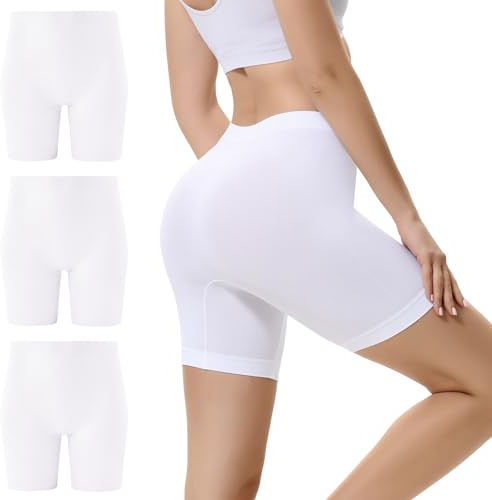EKSHER Cykelbyxor, dam, korta leggings, hög midja, byxor, underklänning, kjol, ogenomskinliga, shorts, anti-skavning, säkerhetsshorts, 3-pack, Vit x 3, XL