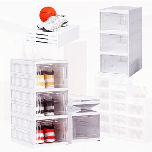 EMHTHME Cajas de Apilables de Cajas Zapatos Transparentes, Cajas de Zapatos con Tapa, Home Cajas de zapatos plástico, Hasta la Talla 46, para Guardar Zapatos Juguetes Ropa, 34.5x25.5x19 cm (1PCS)