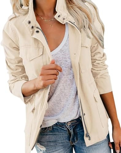 Imily Bela övergångsjacka dam vår ståkrage jacka pojkvän parkas sommarjacka lätt lätt jacka kort kappa, Beige, S