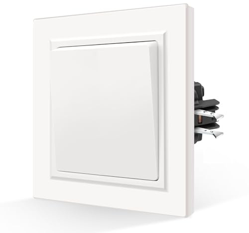 CNBINGO Glattes Hautgefühl Rocker Wechselschalter mit Krallen - Modern Wandschalter Unterputz - Einfach Wippschalter mit Hautfreundliche Mattierte Platte - 1 Fach 2 Weg Lichtschalter - Weiß