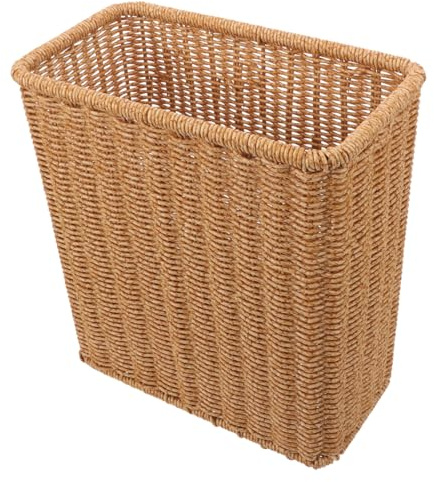 PRETYZOOM Corbeille à déchets rectangulaire tissée pour cuisine, salle de bain, chambre à coucher, bureau, style rustique, 27,51 x 26,49 x 14,50 cm