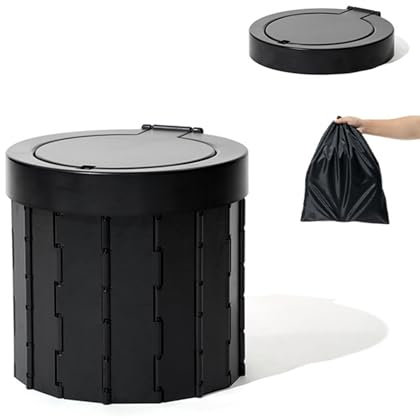 Campingtoilette Camping WC Faltbar Mit 1 Rollen Biologisch Abbaubaren Müllbeutel Klapptoilette Mobile Notfall Trockentoilette Für Wandern Camping Reisen Stau, Black