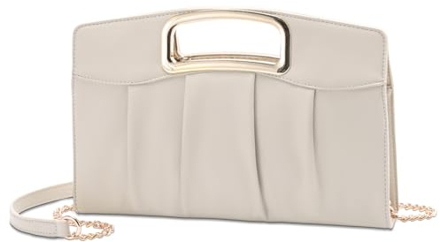 RAVUO Clutch Damen, Kleine Handtasche Umhängetasche Elegant Abendtasche Damen aus Pu-leder Mode Klatsch Tasche mit Kette Clutch Beige für Hochzeit Freizeit Party