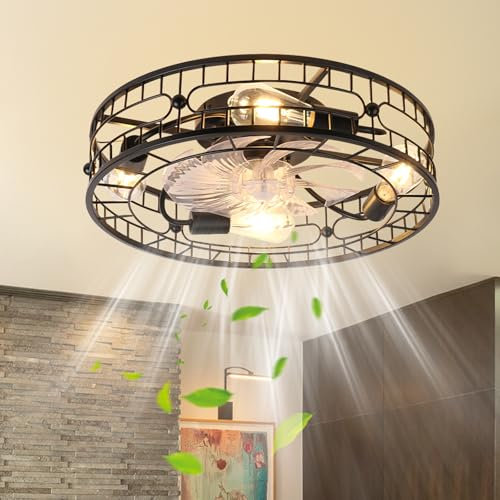 AQLEDY Vintage Ventilateur Plafond avec Lumiere et Telecommande Cage Silencieux Plafonnier Ventilateur Design E27 Interface 6 Vitesses Réversible DC Lustre Ventilateur avec Timer pour Chambre Cuisine