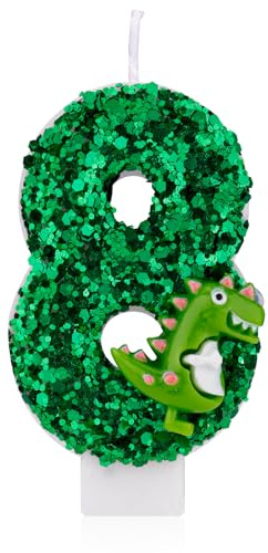 Bougie d'Anniversaire de Dinosaure, Bougie d'Anniversaire à Paillettes Vertes Bougie Numérique Bougie de Gâteau 3D pour Décorations de Fête de Dinosaure de Fête d'Anniversaire (8)