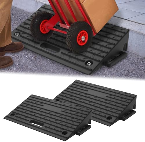 UISEBRT 4er Set Gummi Bordsteinrampen für Randsteine, Einfahrten, Garagen, Robuste Türschwellenrampe, Auffahrrampe mit Handheld-Funktion, Anti-Rutsch und Witterungsbeständig, Schwarz(53x32x10 cm)