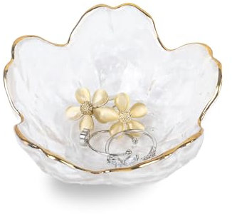Nideen Jewellery Dish Glass Floral Trinket Dish, Ring Dish Holder Jewellery Plate Key Dish for Hallways(Clear)
