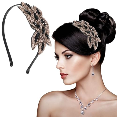 LLOUSSAK 1920er Jahre Frauen Stirnbänder,20er Vintage Frauen Accessoires Schwarz Braut Stirnbänder mit Strass und Spitze,für Valentinstag Weihnachten Geschenke Kostüm Bälle Vintage Party Zubehör