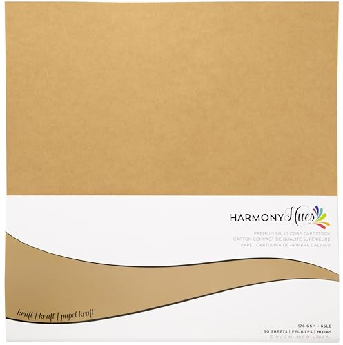 Cardstock 12 x 12 Paper Pack - 65lb Smooth Card Stock for Crafts, Cardmaking, Art Projects - 50 Square Scrapbook Sheets - Double Sided with Solid Core, Kraft