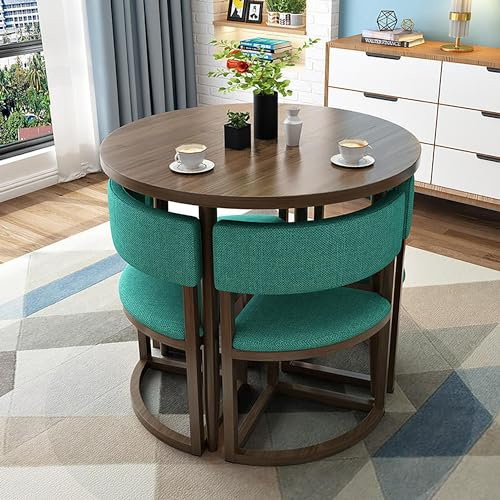 Rundes Konferenztisch- und Stuhl-Set für Verhandlungen, Küche, Esstisch-Set für 4 Personen mit Metallrahmen, 5-teiliges Esszimmer-Set für kleine Räume, Wohnung, Stofffarbe