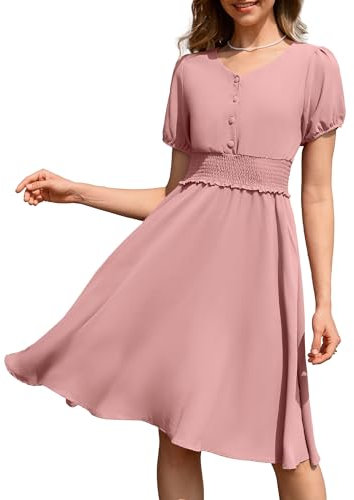 Wedtrend Robe vintage des années 1950 pour femme, robe de cocktail smockée, robe rétro avec poches, rose poudré, Taille L