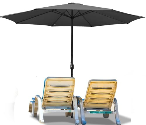 Ollewiellan Parasol 350 cm - Protection UV 50+ - avec Manivelle - de Plage et Jardin Imperméable Pour Terrasse, Balcon, Piscine, Sans Support - Gris