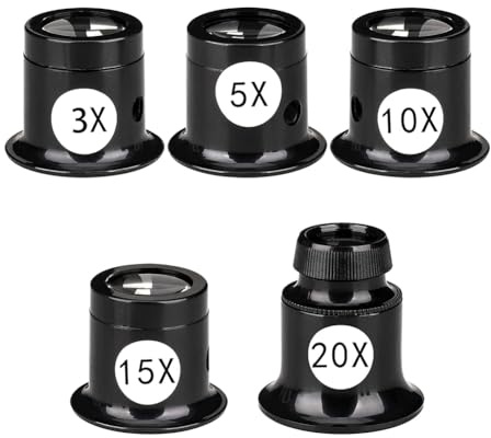 GIWFBQTR 5 PCS Portable Monocular Magnifier Jewelers Loupe 3X/5X/10X/15X/20X Handheld Magnifier Dome Optics Lens Magnifying Glass