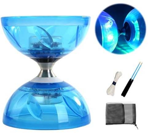 Diabolo Freiläufer mit kugellager Dreifache Lagerung Set, 4,5mm Diabolo Leuchtend im Dunkeln Freizeitsport Jonglierspielzeug mit Handstäben für Erwachsene (Blau)