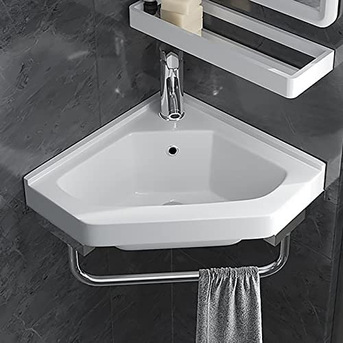 Eckwaschbecken und Wasserhahn mit Überlauf, dreieckig, weißes Porzellan, Keramik, Mini-Waschtisch