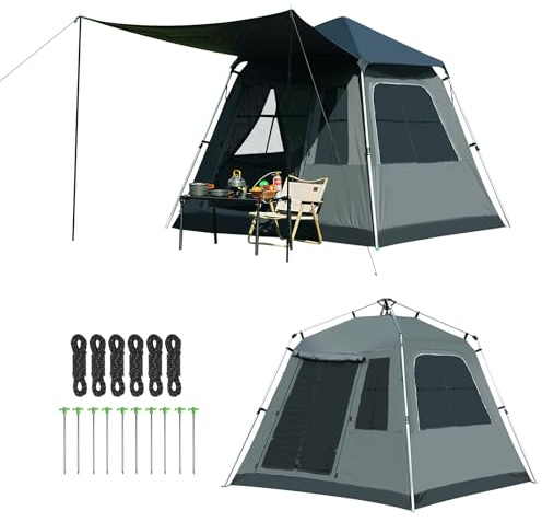 Instant Pop-Up Camping Tent with Removable Sunshade - 3-4 Person Dome Tent with UV Protection & Ventilation, Waterproof Windproof for Beach, Hiking, Outdoor.