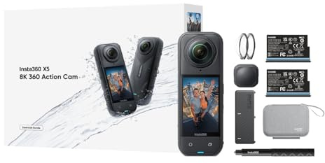 Insta360 X5 Essentials Bundle – Waterproof 8K 360° Action Camera Kit, Invisible Selfie Stick, Fast Charge Case, Lens Guards & Carry Case