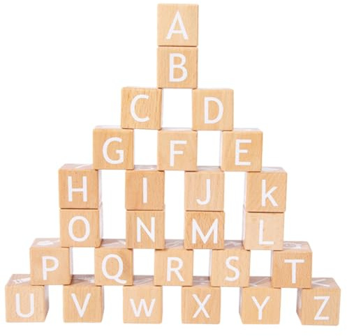 JUMPLAWN 26 Stück Holz Bausteine Buchstaben Zahlen Groß Lernspielzeug Kinder Kindergarten Pädagogisch