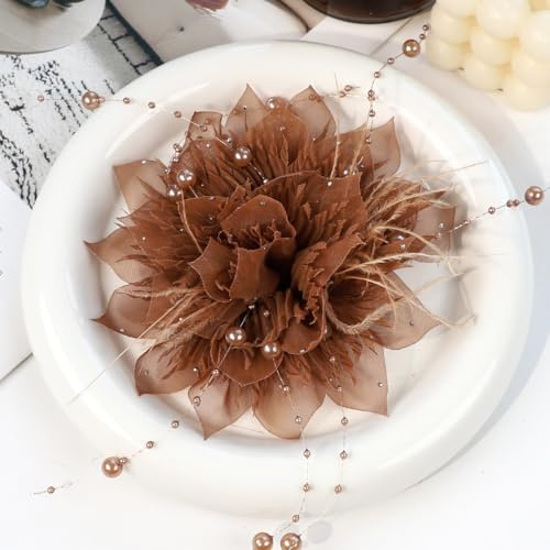 WANYI 2 Stück 8cm Ansteckblume Blume Applikationen Patches Blumen Flicken zum Aufnähen Organza Blume Brosche Blumen Aufnäher Applique für Haarschmuck DIY Nähen Handwerk Kleidung Zubehör（braun）