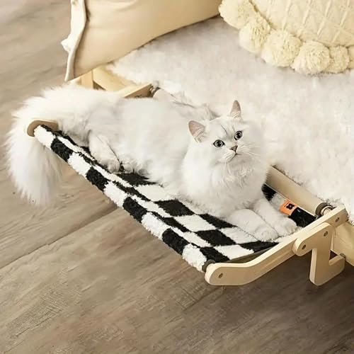 CONHETE Amaca per gatti da finestra o comodino, supporto regolabile per gatti da interno, facile da installare su davanzale o accanto al letto, tessuto morbido a quadretti