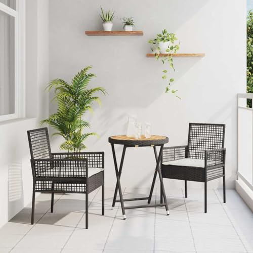 LLEZKBR Outdoor-Möbel-Gartenmöbel-Sets, Bistro-Set, 3-teilig, schwarz, Polyrattan