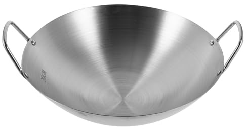 LAPYAPPE Edelstahl Wok Doppelgriff Antihaftbeschichtet Hitzebeständig Küchenutensil Haushaltswok mit Glattem Boden und Tiefem Design für Gleichmäßiges Braten und Einfache Reinigung
