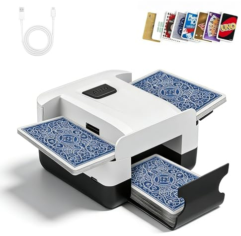 Kartenmischmaschine, Automatischer Mischmaschine Karten, Elektrische Kartenmischer Geräuscharm mit 2000mAh Wiederaufladbarer für 1-2 Decks, Card Shuffler für Phase 10, Texas Hold'em, UNO, Blackjack
