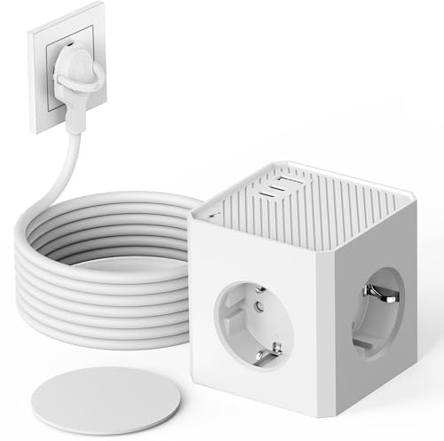 PD20W Steckdosenwürfel mit USB C, Flachstecker, Magnetpad, 1,5 Meter, Weiß | Mehrfachsteckdose Flacher Stecker, Steckdosenleiste Wandsteckdose, Verlängerungskabel für Büro