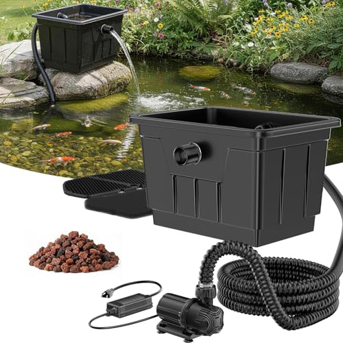 POPOSOAP Großes Teichfilter-Set, oberirdisches Design für einfache Wartung | 4500 l/h leise Gleichstrom-Wasserpumpe, komplettes Zubehör inklusive, geeignet für Koiteiche, Gartenteiche und Fischteiche