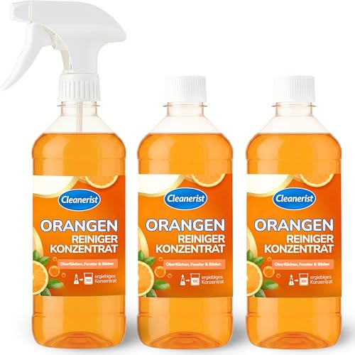 Die Seifenblase® 3x 1L Orangenreiniger Konzentrat [1:100] - ergibt 300L Universalreiniger mit Orangenduft - Allzweckreiniger ähnl. zu Orangenöl für Oberflächen, Küche, Bäder, Boden, Glas & Fenster