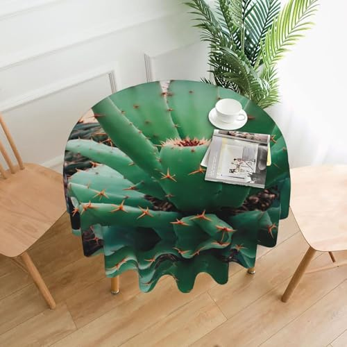 WHJSHOP Round Decorative Tablecloth - 60 in Agave Cactus Printed Soft Wrinkle-Resistant for Dining Tables and Parties
