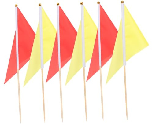 MAGICLULU 10 Stück Rasenmarkierungsfahnen mit Holzstab Dreieckige Markierungsfahnen aus Polyester Leuchtend Rot und Gelb für Garten Baustelle und Sportplätze