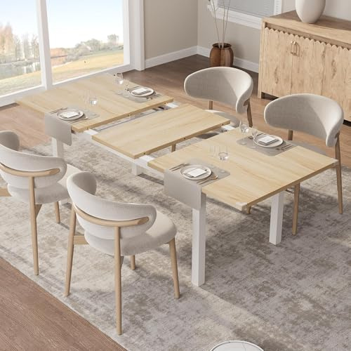 GAOMON Rectangular Extendable Dining Table, 47-63 Inch Large Expandable Table for 6-8 People, Modern Dining Table with Metal Frame and MDF Board, Space-Saving for Kitchen & Dining Room, Natural Wood