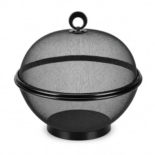 Metall Fruktskål med Lock, 28 cm Trådnätskorg med Upphöjd Botten för Färskhet, Andningsbar Fruktorganisatör för Kök & Förvaring på Bänkskiva(Black)