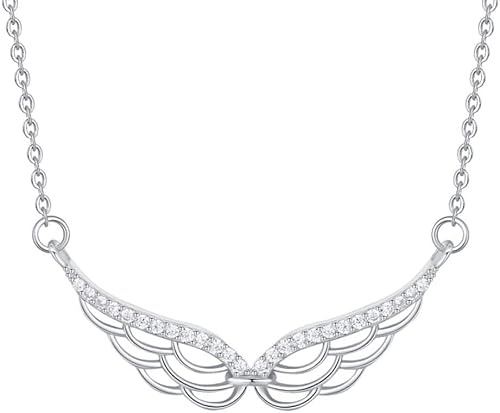 Silverhalsband,Enkelt Halsband För Kvinnor S925 Sterling Angel Wing Zirkonhänge Snyggt Trendigt Choker Delikat Kedja Smycken Hennes tjejer Par