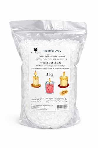 Pianeta Paraffinwachs für Kerzen 1kg - Made in Germany - Schmelzpunkt ca. 56C - Hochreines Kerzenwachs für Duft- & Giesskerzen - Geringe Russbildung - Wiederverschliessbarer Beutel