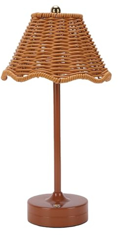 OVAQUIXI Vintage-Rattan-Tischlampe, Kabellose Korblampe mit 3 Farbtemperaturoptionen für Schlafzimmer und Wohnzimmer (BROWN)