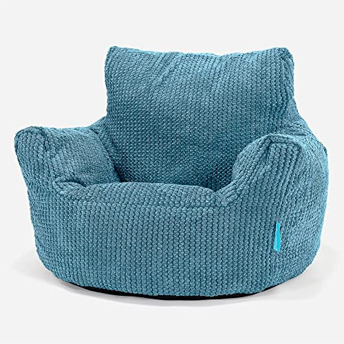 Lounge Pug Klein Kindersessel Sitzsack für 1-3 Jahren, Türkis Pom-pom Waffelstof, Mini-Sessel Kinderstuhl Kuschelsessel, Kindermöbel für Kinderzimmer