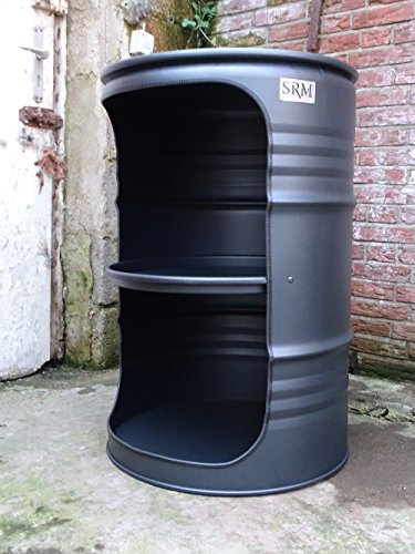 Fassmöbel Fass Design Regal Ölfass Möbel 210 Liter Volumen Farbe Schwarz Matt/Beleuchtung mit 2 Lampenfassungen