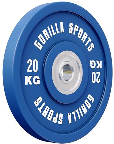 GORILLA SPORTS® Bumper Plates - 50mm, Einzeln, 5/10/15/20/25 kg, Gusseisen, Gummiert - Hantelscheiben, Gewichte Hantel, Gewichtsscheiben, Olympia Hantelscheibe, Weight Plates, Langhantel Scheiben