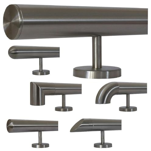 TIBU Edelstahl Handlauf 30-600cm Wandhandlauf 33,7 mm Treppengeländer mit geraden Edelstahlhalter - Länge 30 cm und Ende gerade Kappe