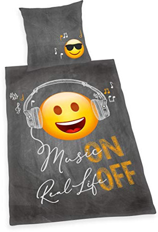 Herding EMOT!X Bettwäsche-Set, Wendemotiv, Bettbezug 135 x 200 cm, Kopfkissenbezug 80 x 80 cm, Baumwolle/Renforcé, Grau