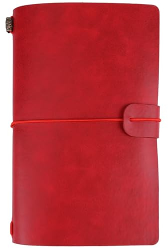 Fafeicy 1 Stück Reisetagebuch Notizbuch Vintage Retro PU Leder Notizbuch Personalisiertes Tagebuch Nachfüllbarer Notizblock Travel Tagebuch(rot)