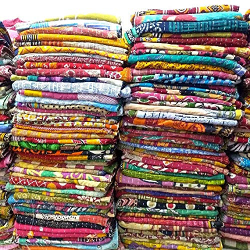 5 Stück recycelte Sari-Decken, Vintage-Kantha-Lot, indisch, handgefertigt, alte Baumwolle, Sari-Stoff, feines Gewebe, Patchwork-Steppdecke, Kantha-Gudari-Decke