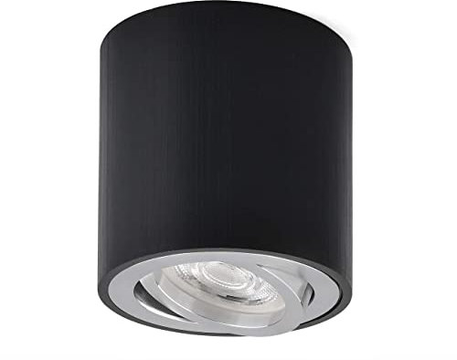 KYOTECH Focos LED Interior Techo Negro, Focos Superficie Orientable - Ø80x84mm - Incluye 5W GU10 230V - Blanco Cálido 3000K - Foco de Techo de Aluminio, Aplique Techo Interior para Dormitorio