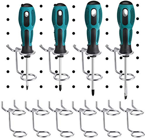12 Pieces Screwdriver Organizer Tool Holders Multi-Tool Holder Double-Ring Tool Holders Pegboard Accessories Household Tools Organizer Racks Storage System Hand Tools for Kitchen, Garage, Workbench